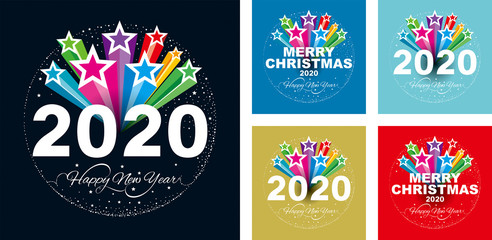 Aufkleber - Happy New Year 2020 with Glittering colorful star background.