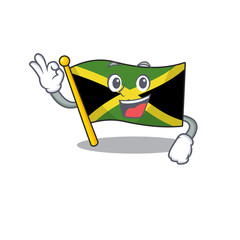 Canvas Print - Okay cartoon jamaica flag hoisted on mascot pole