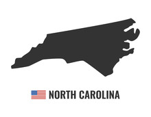 North Carolina Map Isolated On White Background Silhouette. North Carolina USA State. American Flag. Vector Illustration.