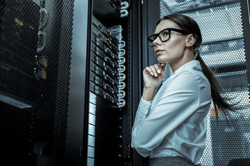 Sticker - Long-haired woman from generation Y in eyeglasses looking puzzled