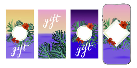 Template design. Post for social media. Stories design layout. Trendy editable tropical template.
