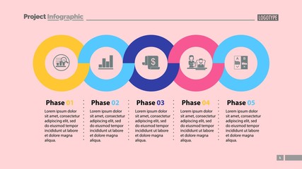 Sticker - Sequence of five phases template. Business data. Graph, chart, design. Creative concept for infographic, report. Can be used for topics like marketing, economics, development