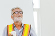 American professional worker senior engineer pleased for good work job done and ready for retirement concept