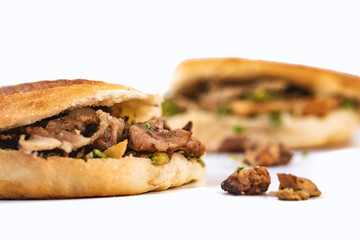 two shawarma sandwich, doner kebab, gyros on white background