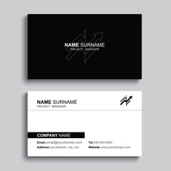 Wall Mural - Minimal business card print template design. Black color and simple clean layout.