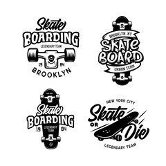Wall Mural - Skateboarding t-shirt design set. Vector vintage illustration.