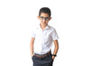 © vik_li - Boy in spectacles and shirt. Isolated over white background. Schoolboy. Teenager.
