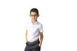 © vik_li - Happy boy in spectacles and shirt. Isolated over white background. Schoolboy. Teenager.
