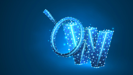 Wall Mural - letter w with magnifying glass. world wide web analysis, domain search, www, web address, website co