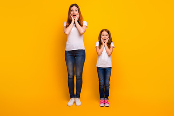 Poster - Full body photo of impressed people touching their face isolated over yellow background