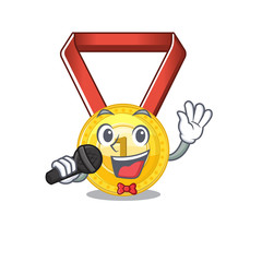 Canvas Print - Singing toy gold medal shaped on mascot