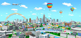 Fototapeta Nowy Jork - 3D rendering cityscape, blue sky, rainbow and balloon