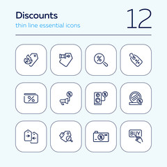 Sticker - Discounts line icon set. Tag, percentage, announcement. Store concept. Can be used for topics like shopping, special offer, sale