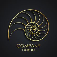 3d Golden Nautilus Shell Spiral Shape Logo