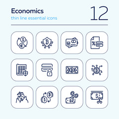 Poster - Economics line icon set. Currency, bitcoin, cash, credit card. Business concept. Can be used for topics like finance, conversion, banking