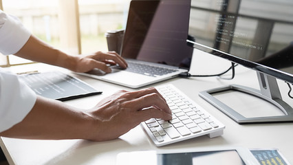 Programmer working in a software development and coding technologies. Website design. Technology concept.