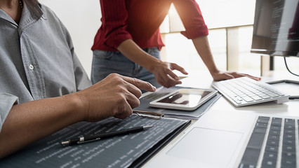 programmer working in a software development and coding technologies. website design. technology con