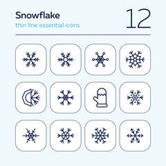 Poster - Snowflake line icon set. Set of line icons on white background. Snowflake, frosted pattern, mitten. Vector illustration can be used for topics like winter, december, cold season