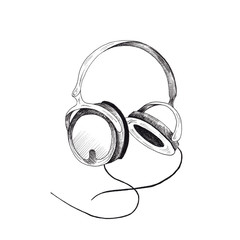 Headphones sketch. Hand-drawn black headphones sketch, isolated on white background. Sketch style illustration