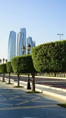 Wall Mural - low angle view downtown towers in abu dhabi