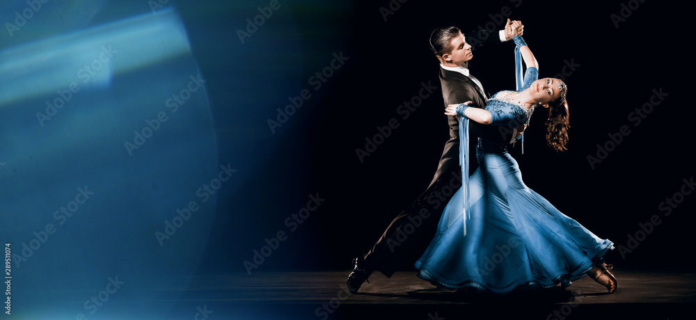 Ballroom Dancing Couple Standard Waltz Oversway Background - obrazy, fototapety, plakaty 