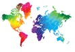 © RantGoil - World map. Continents and countries. Flat map of the earth. Peace, love, music and art. Pacifism. Multicolored drawing markers. Bright colours.