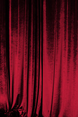 Wall Mural - Red curtain of luxurious velvet on the theater stage. Copy space. The concept of music and theatrical art.