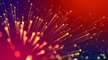 Wall Mural - abstract explosion of multicolored shiny particles or light rays like laser show. 3d render abstract