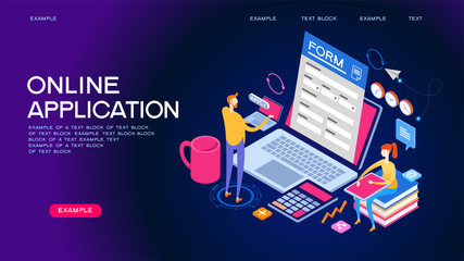 Online application isometric concept banner