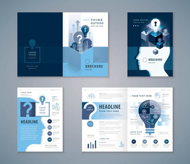Wall Mural - cover book design set, colorful human head with light bulb template brochures