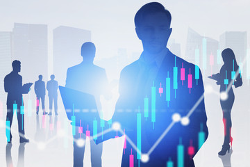 Wall Mural - Business people in city, graphs