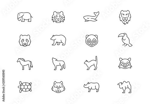 Fotografía Wild animals thin line vector icons. Editable stroke