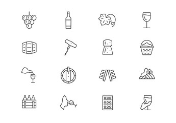 Sticker - Wine making thin line vector icons. Editable stroke