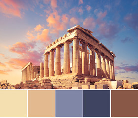 Fototapete - Color matching palette from Parthenon on the Acropolis in Athens, Greece