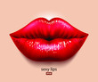Red, sexy female lips, an air kiss, beautiful lips, beauty, red lipstick, cosmetics. 3D effect. VectorEPS10