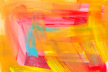 Bright Colorful Watercolor Background. Hand Drawn Pink, Orange, Mint And Yellow Brush Strokes.