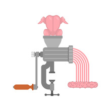 Chicken In Meat Grinder. Minced Chicken. Vector Illustration