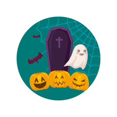 Sticker - scene of ghost with icons halloween