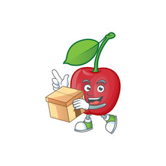 Sticker - With box cartoon bing cherries on white background