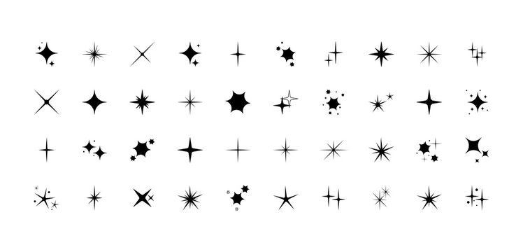 vector set of different black sparkles icons. collection of star sparkles symbol. design on white ba