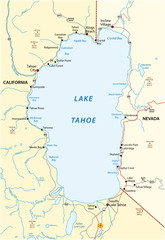 Wall Mural - Map of Lake Tahoe, located between the US states of California and Nevada