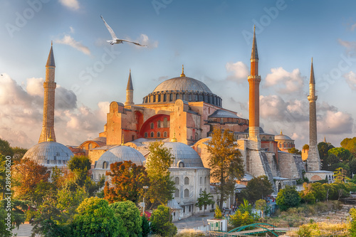 Fotomural Hagia Sophia in Istanbul, Turkey, wonderful sunny view