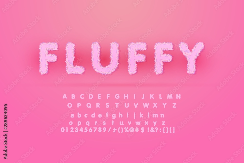 Alphabet Is Made Of Fur Texture. Fluffy pink fur texture font for poster branding - obrazy, fototapety, plakaty 