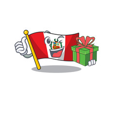 Canvas Print - With gift peru cartoon flag attached to wall mascot