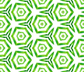 Green kaleidoscope seamless pattern. Hand drawn wa