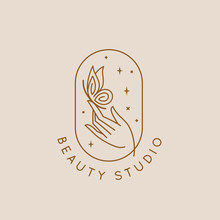 Vector Icon And Logo Design For Organic Cosmetic Products, Hand Crafted Design Or Beauty Studio