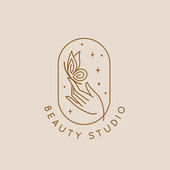 Wall Mural - vector icon and logo design for organic cosmetic products, hand crafted design or beauty studio
