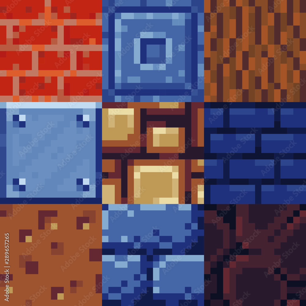 Different texture tile seamless pattern set for pixel art style game ...