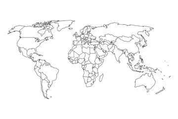 Wall Mural - world outline map vector, isolated on white background. black map template, flat earth. simplified, 