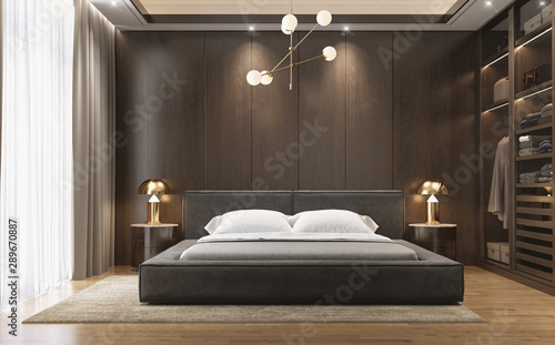 Modern Elegant Luxurious Bedroom For Men With Wood And Dark Grey Colors Stock Illustration Adobe Stock